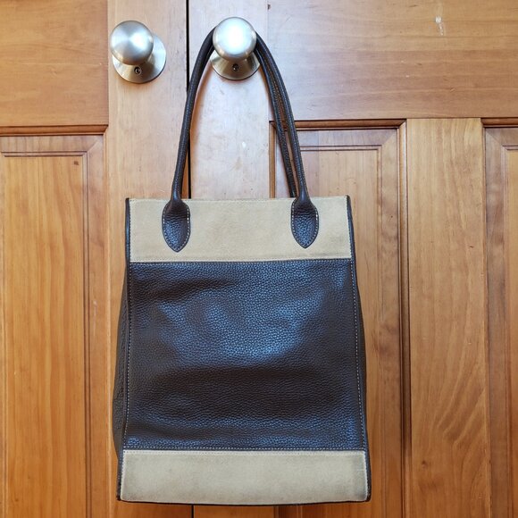 Chocolate Brown and tan Leather and suede Levenger Shoulder Bag Tote - Picture 2 of 8